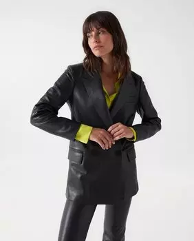 Женский двубортный кожаный пиджак Salsa Jeans, черный