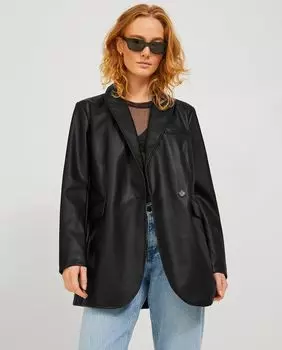 Женский двубортный пиджак под кожу Jack & Jones, черный