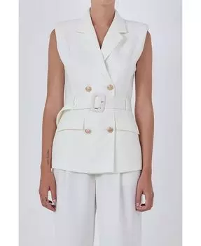 Женский двубортный пиджак с подплечниками и поясом endless rose, слоновая кость/кремовый