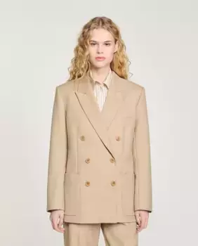 Женский двубортный пиджак Sandro, цвет Natural