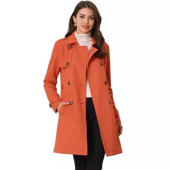 Женский двубортный плащ из искусственной замши с зубчатыми лацканами ALLEGRA K, оранжевый