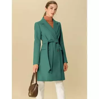 Женский двубортный плащ средней длины с поясом и лацканами ALLEGRA K, серый