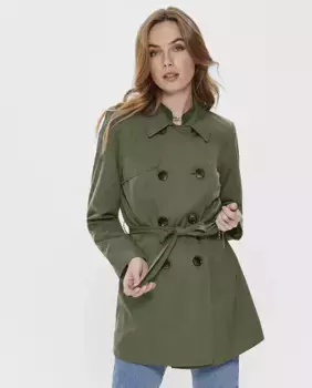 Женский двубортный тренч с поясом Only, зеленый