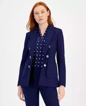 Женский двубортный жакет из искусственной кожи Anne Klein, синий