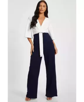 Женский двухцветный комбинезон из крепа и ткани scuba QUIZ, синий