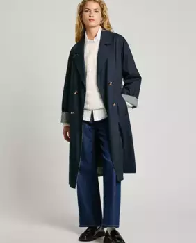 Женский двусторонний тренчкот со съемным бантом Pepe Jeans, тёмно-синий