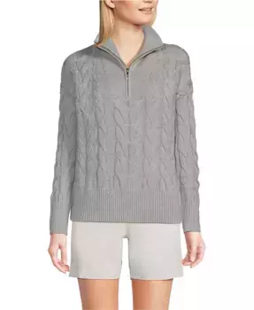Женский джемпер Drifter Cable с молнией до четверти Lands' End, серый