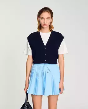 Женский джемпер двухцветный из шерсти и кашемира Sandro, темно-синий