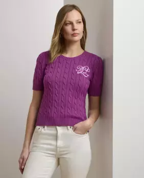Женский джемпер из хлопка с узором "косы" Lauren Ralph Lauren, фиолетовый