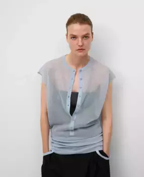 Женский джемпер из комбинированной пряжи с коротким рукавом Adolfo Dominguez, светло-голубой