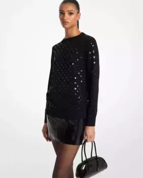 Женский джемпер из мериносовой шерсти с пайетками Michael Michael Kors, черный