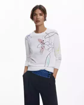 Женский джемпер с тонким цветочным узором Desigual, белый