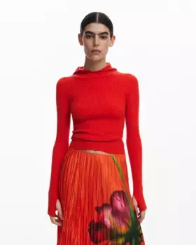 Женский джемпер с высоким воротом Desigual, красный