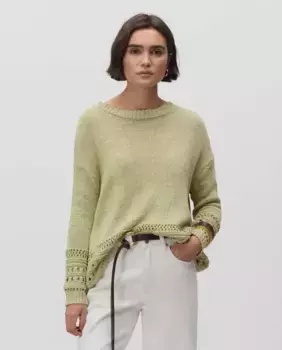 Женский джемпер свободного кроя с ажурными узорами Simorra, светло-зеленый