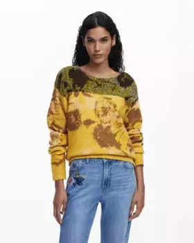 Женский джемпер жаккард с цветочным узором Desigual, желтый