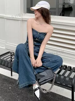 Женский джинсовый комбинезон без рукавов Dazy, тёмно-синий