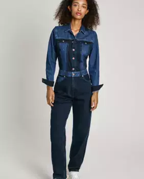 Женский джинсовый комбинезон обычного кроя из двухцветной ткани Pepe Jeans, синий