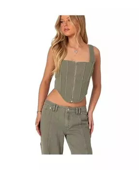 Женский джинсовый корсетный топ на молнии Lottie Edikted, зеленый