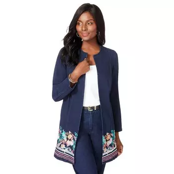 Женский джинсовый топпер больших размеров Jessica London с вышивкой, цвет Indigo Striped Garden