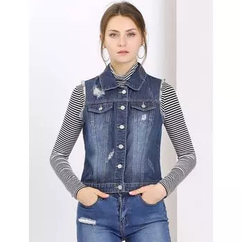 Женский джинсовый жилет с отложным воротником и пуговицами ALLEGRA K, синий