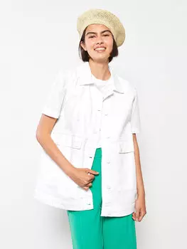 Женский джинсовый жилет с воротником рубашки LCW Modest