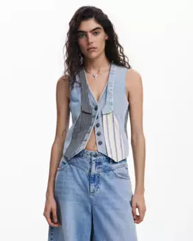 Женский джинсовый жилет в стиле пэчворк Desigual, синий
