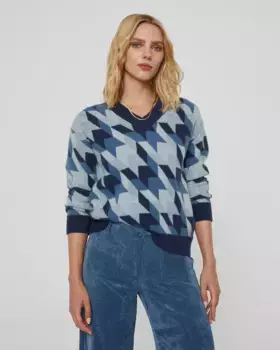 Женский фантазийный свитер с длинными рукавами и V-образным вырезом Paz Torras, синий