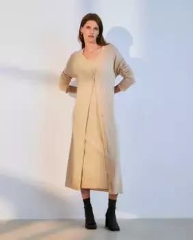 Женский фантазийный вязаный жакет Woman El Corte Ingls, цвет 730 Camel