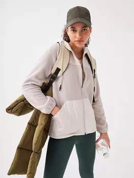 Женский флисовый кардиган с капюшоном и длинными рукавами LCW OUTDOOR