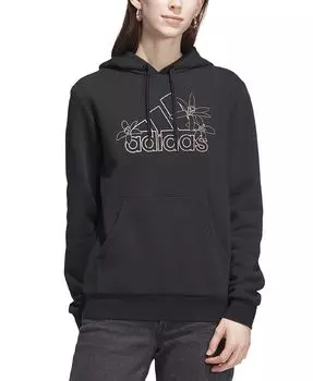 Женский флисовый пуловер с капюшоном и цветочным логотипом adidas, черный