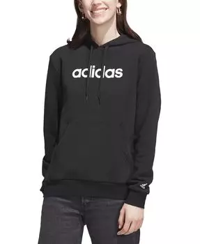 Женский флисовый пуловер с капюшоном и линейным логотипом adidas, черный