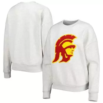 Женский флисовый пуловер с нашивкой синели Gameday Couture Heather Grey USC Trojans Толстовка