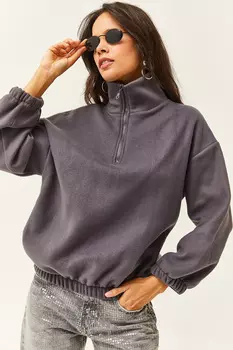 Женский флисовый свитер дымчатого цвета с высоким воротником на молнии Olalook, серый