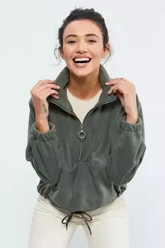 Женский флисовый свитшот оверсайз с застежкой-молнией на половину длины и присборенной кромкой ala TOMMYLIFE