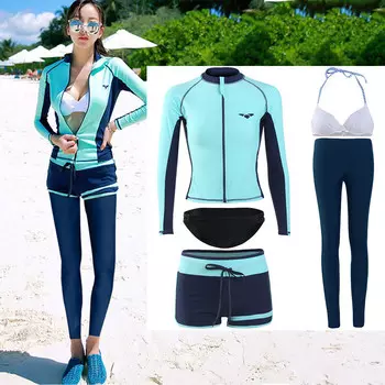 Женский гидрокостюм LIEYU для серфинга с длинными рукавами (зеленый топ + бюстгальтер + боксеры + треугольник + брюки 28XXL)