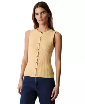 Женский гладкий хлопковый свитер-майка с рубчиком Calvin Klein Jeans, желтый