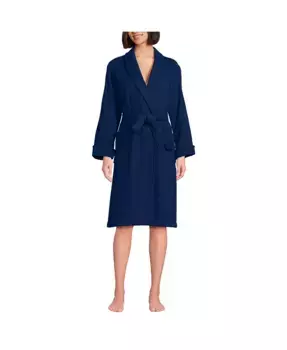Женский халат для спа из хлопкового махрового полотна длиной до колен Lands' End, синий