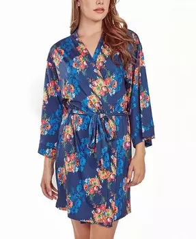 Женский халат из микрофибры с цветочным принтом iCollection, синий