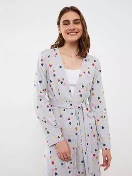 Женский халат с длинным рукавом и узорчатым воротником с шалевым воротником LCW Dream