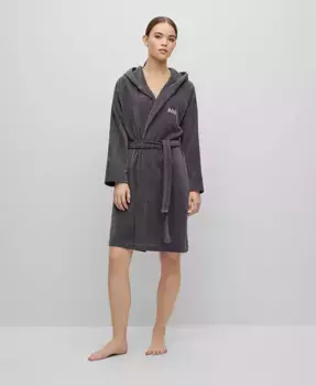 Женский халат с капюшоном из велюрового хлопка Boss Home, серый