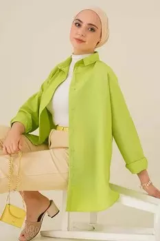 Женский хиджаб фисташкового зеленого цвета, длинная базовая рубашка широкого кроя HZL24W-BD139001 hazelin