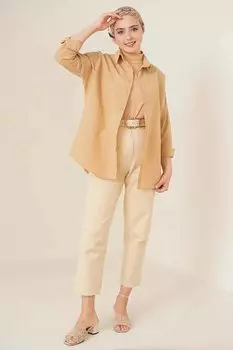 Женский хиджаб светло-коричневого цвета, длинная базовая рубашка широкого кроя HZL24W-BD139001 hazelin