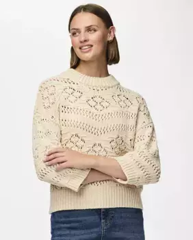 Женский хлопковый ажурный свитер Pieces, бежевый