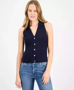 Женский хлопковый безрукавный джемпер с воротником Nautica Jeans, синий