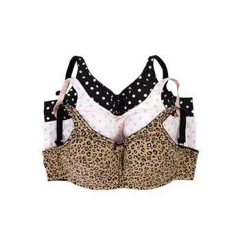 Женский хлопковый бюстгальтер без косточек Comfort Choice из трех пар больших размеров, цвет Polka Dot Assorted