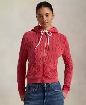 Женский хлопковый худи с молнией и ажурной вязкой Polo Ralph Lauren, красный
