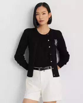 Женский хлопковый кардиган косой вязки Lauren Ralph Lauren, черный