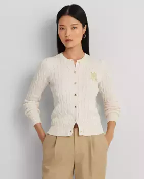 Женский хлопковый кардиган косой вязки Lauren Ralph Lauren, белый