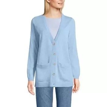 Женский хлопковый кардиган с v-образным вырезом Lands End Lands' End, цвет Pale Blue Heather