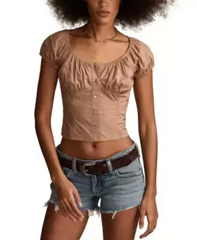 Женский хлопковый корсетный топ с короткими рукавами Lucky Brand, коричневый